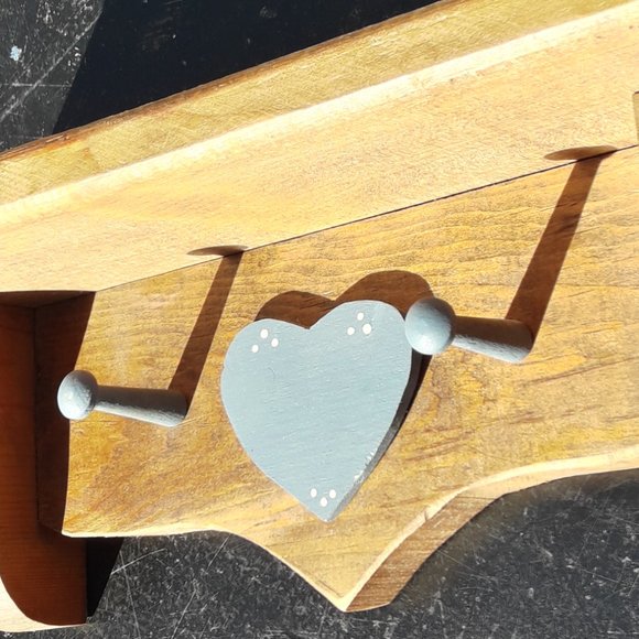 Wood Display Shelf w/ Hooks Boho Wooden Shelf Rack Wall Hanging Farmhouse Decor - Picture 8 of 9